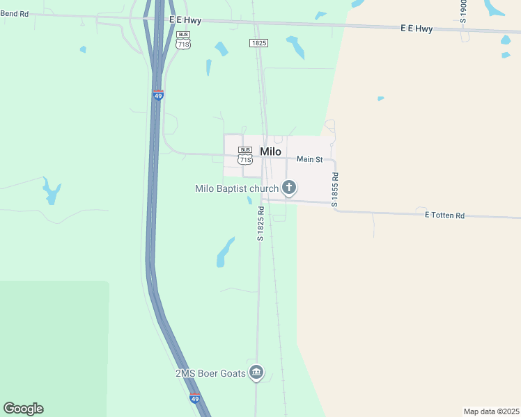 map of restaurants, bars, coffee shops, grocery stores, and more near South 1825 Road in Milo