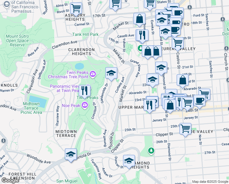 map of restaurants, bars, coffee shops, grocery stores, and more near in San Francisco