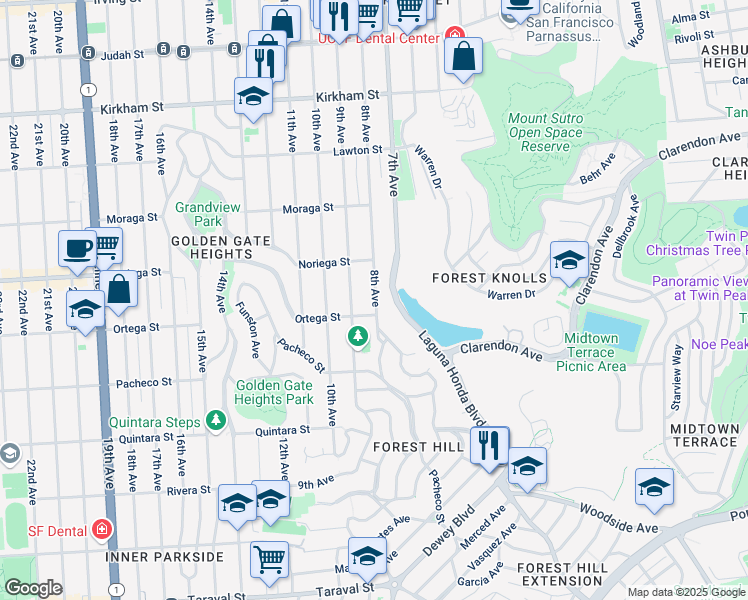 map of restaurants, bars, coffee shops, grocery stores, and more near 1872 8th Avenue in San Francisco