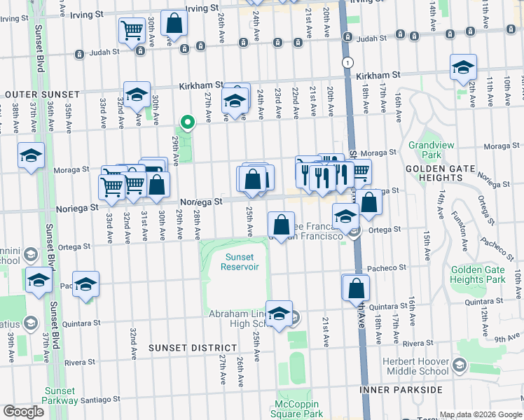 map of restaurants, bars, coffee shops, grocery stores, and more near in San Francisco