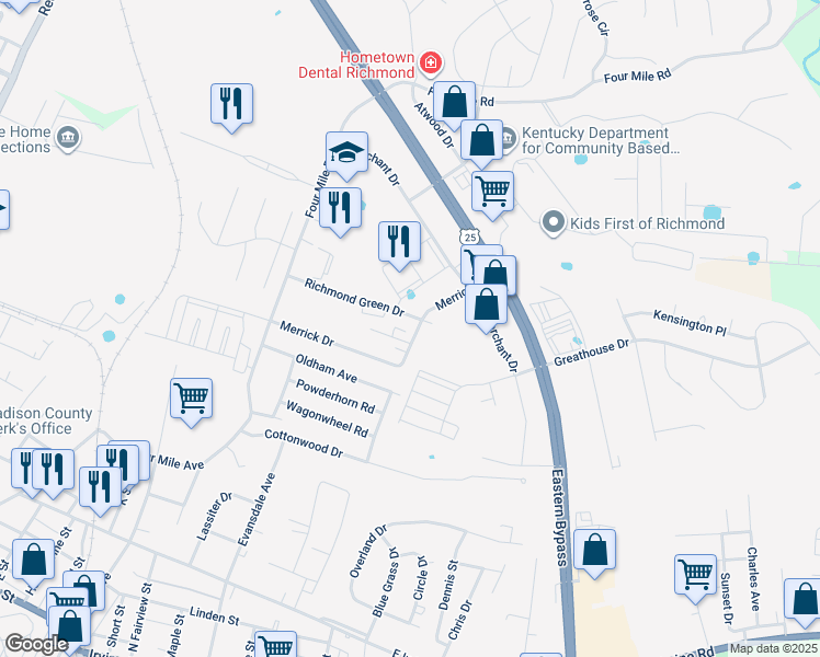map of restaurants, bars, coffee shops, grocery stores, and more near 1099 Richmond Green Drive in Richmond