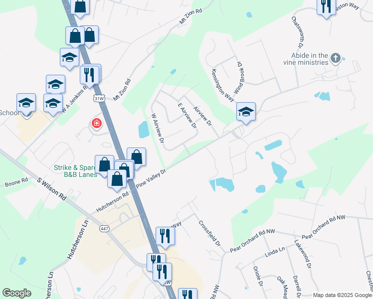 map of restaurants, bars, coffee shops, grocery stores, and more near 17 Walnut Way in Elizabethtown