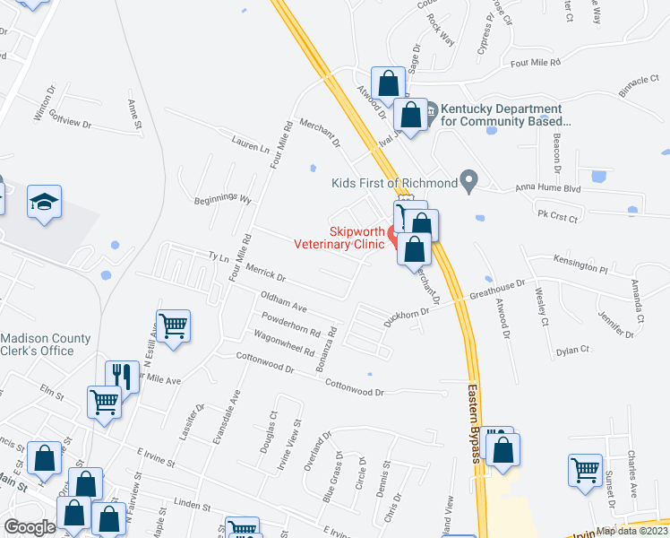 map of restaurants, bars, coffee shops, grocery stores, and more near 112 Mallory Court in Richmond