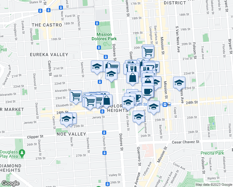 map of restaurants, bars, coffee shops, grocery stores, and more near in San Francisco