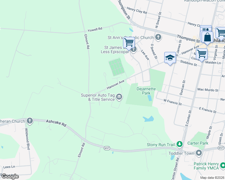 map of restaurants, bars, coffee shops, grocery stores, and more near 11343 Hanover Avenue in Ashland