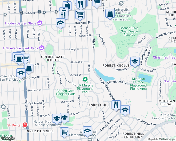 map of restaurants, bars, coffee shops, grocery stores, and more near 1871 8th Avenue in San Francisco