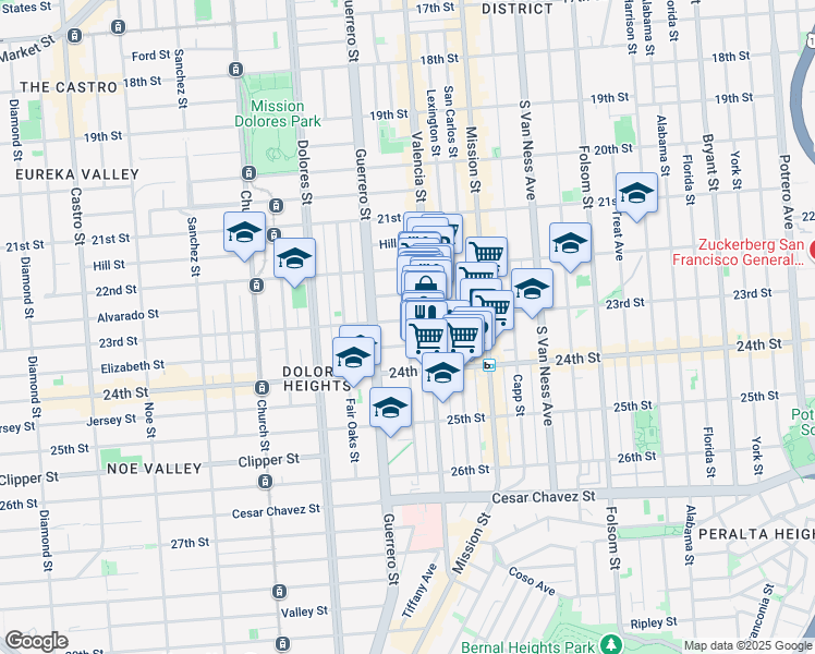map of restaurants, bars, coffee shops, grocery stores, and more near 3503 23rd Street in San Francisco