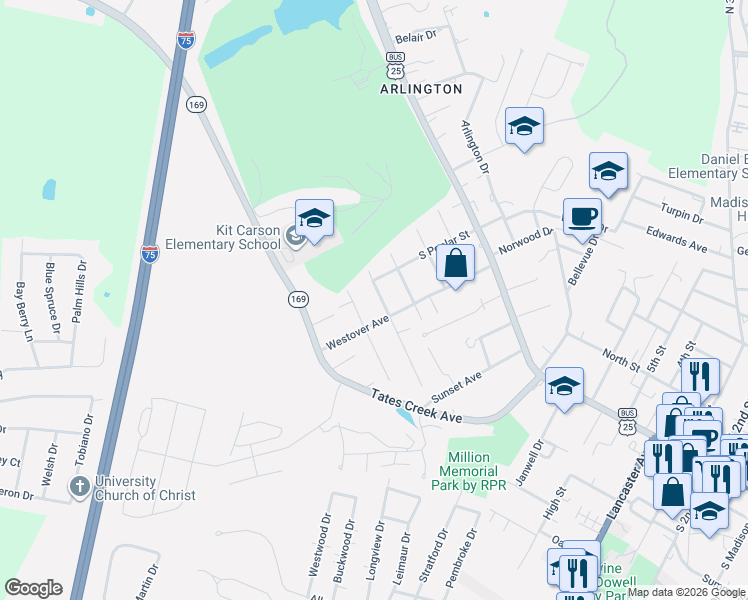 map of restaurants, bars, coffee shops, grocery stores, and more near 320 West Kentucky Avenue in Richmond
