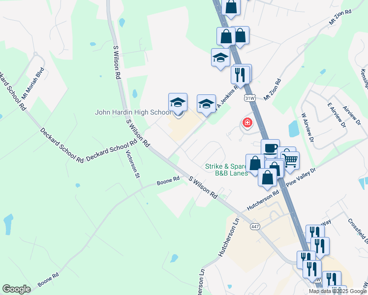 map of restaurants, bars, coffee shops, grocery stores, and more near 101 Cortland Court in Elizabethtown