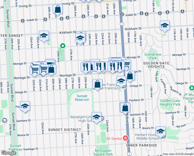 map of restaurants, bars, coffee shops, grocery stores, and more near 1825 23rd Avenue in San Francisco