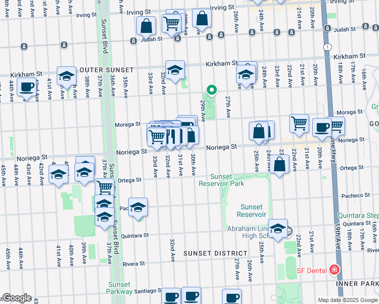 map of restaurants, bars, coffee shops, grocery stores, and more near 2309 Noriega Street in San Francisco