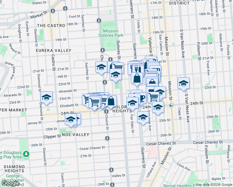 map of restaurants, bars, coffee shops, grocery stores, and more near in San Francisco
