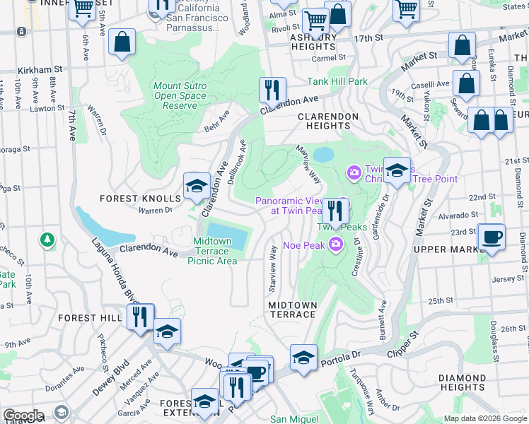 map of restaurants, bars, coffee shops, grocery stores, and more near in San Francisco