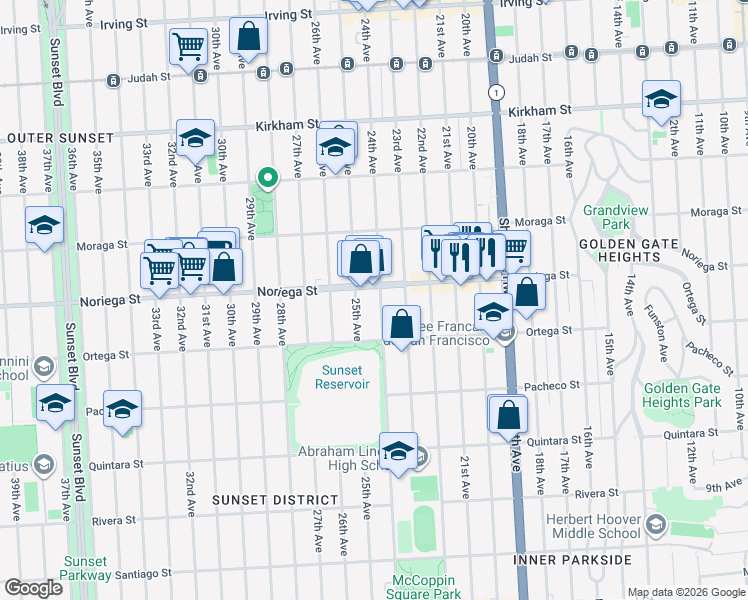 map of restaurants, bars, coffee shops, grocery stores, and more near in San Francisco