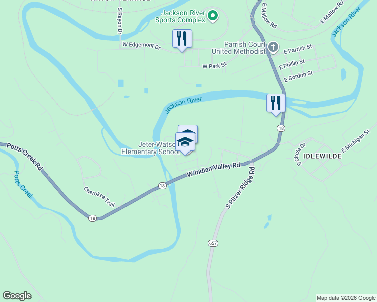 map of restaurants, bars, coffee shops, grocery stores, and more near 560 West Indian Valley Road in Covington