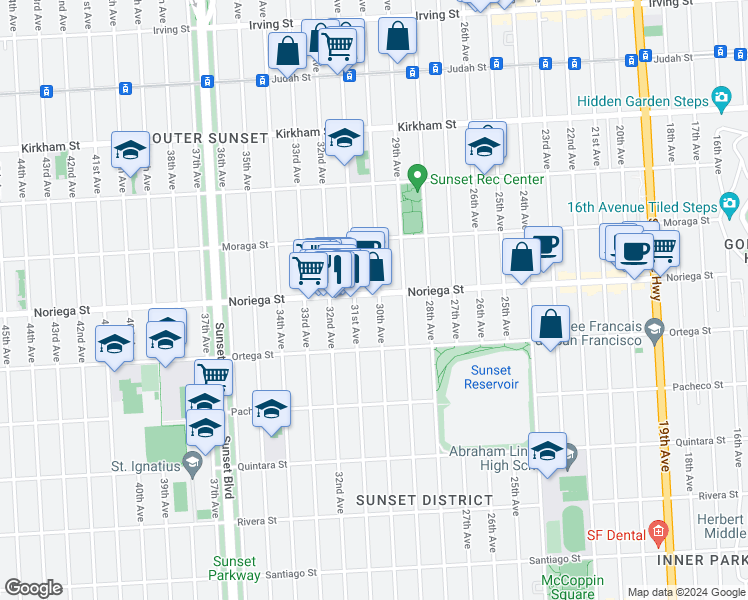 map of restaurants, bars, coffee shops, grocery stores, and more near 2309 Noriega Street in San Francisco