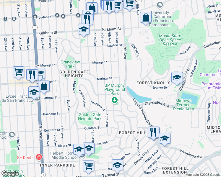 map of restaurants, bars, coffee shops, grocery stores, and more near 1861 9th Avenue in San Francisco