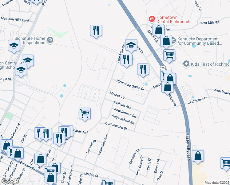 map of restaurants, bars, coffee shops, grocery stores, and more near 1017 Merrick Drive in Richmond