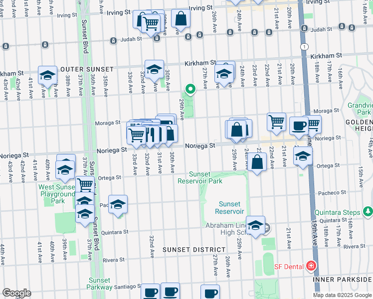 map of restaurants, bars, coffee shops, grocery stores, and more near 1800 29th Avenue in San Francisco