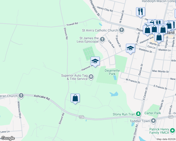 map of restaurants, bars, coffee shops, grocery stores, and more near 11343 Hanover Avenue in Ashland