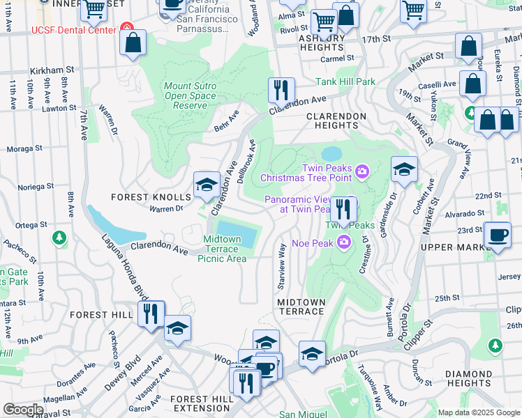 map of restaurants, bars, coffee shops, grocery stores, and more near in San Francisco