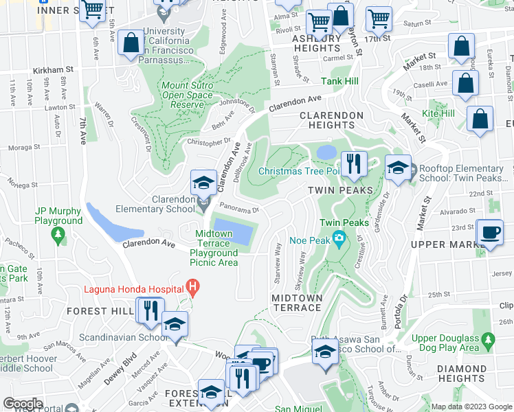 map of restaurants, bars, coffee shops, grocery stores, and more near in San Francisco