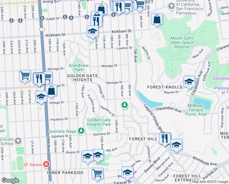 map of restaurants, bars, coffee shops, grocery stores, and more near 1861 9th Avenue in San Francisco