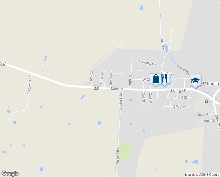 map of restaurants, bars, coffee shops, grocery stores, and more near 619 West Main Street in Harrodsburg