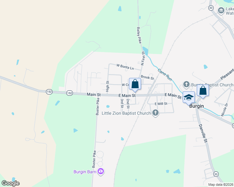 map of restaurants, bars, coffee shops, grocery stores, and more near 411 West Main Street in Harrodsburg