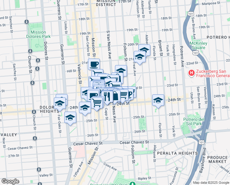 map of restaurants, bars, coffee shops, grocery stores, and more near in San Francisco