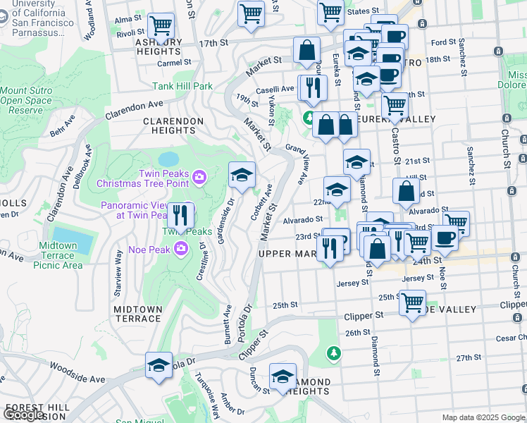map of restaurants, bars, coffee shops, grocery stores, and more near in San Francisco