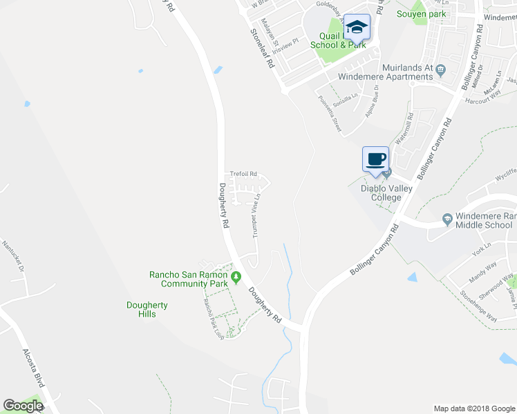 map of restaurants, bars, coffee shops, grocery stores, and more near 1091 Trumpet Vine Lane in San Ramon