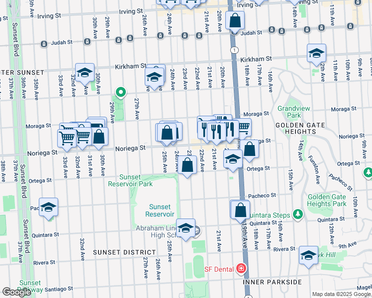 map of restaurants, bars, coffee shops, grocery stores, and more near 1825 23rd Avenue in San Francisco