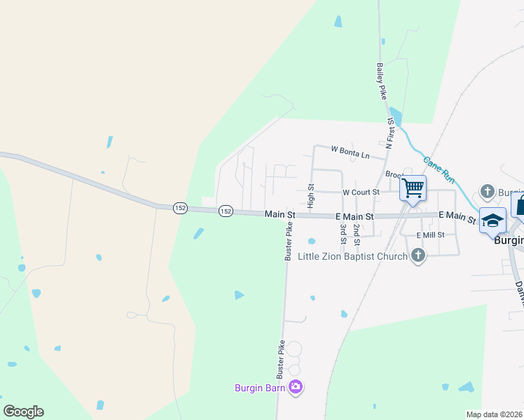 map of restaurants, bars, coffee shops, grocery stores, and more near 619 Main Street in Harrodsburg