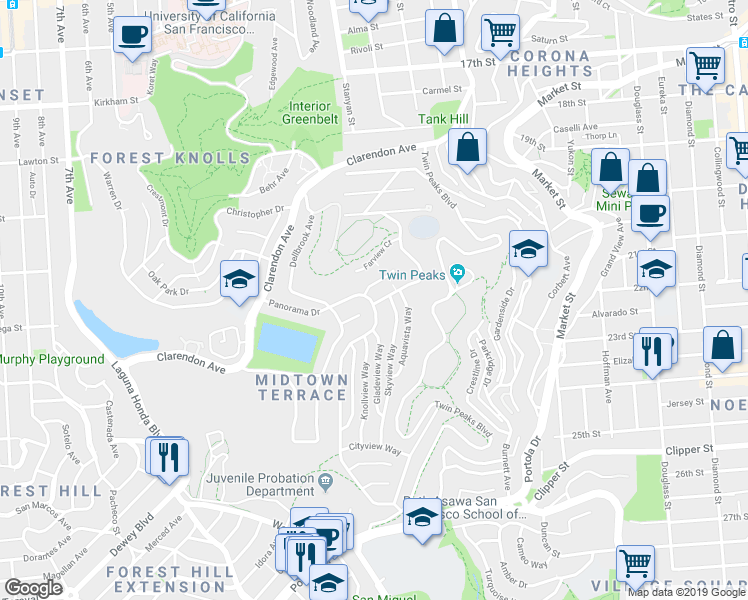 map of restaurants, bars, coffee shops, grocery stores, and more near in San Francisco