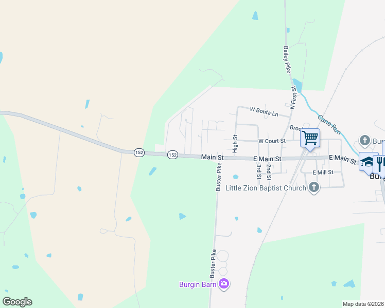 map of restaurants, bars, coffee shops, grocery stores, and more near 619 West Main Street in Harrodsburg