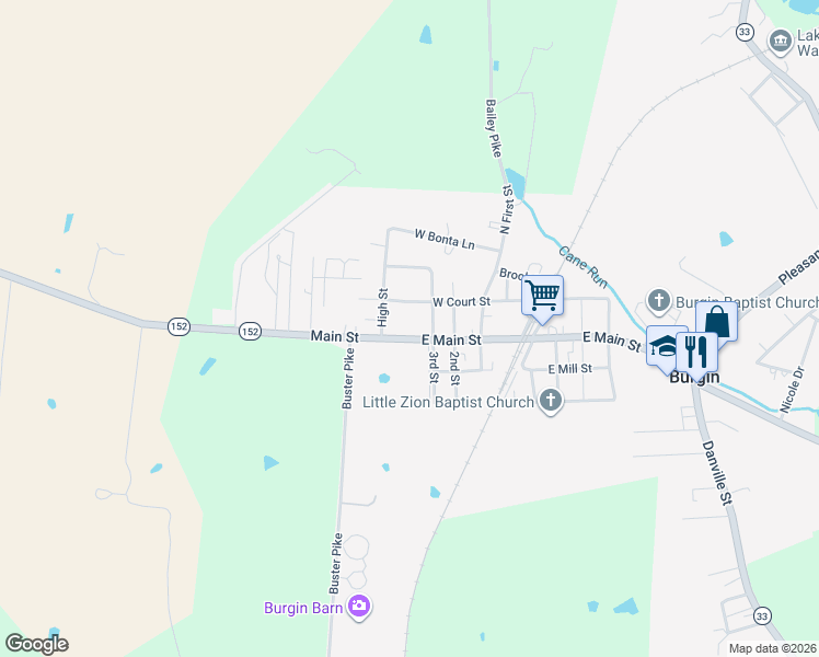 map of restaurants, bars, coffee shops, grocery stores, and more near 411 West Main Street in Harrodsburg