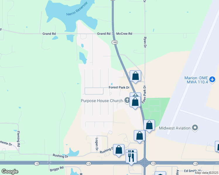 map of restaurants, bars, coffee shops, grocery stores, and more near 3001 Magnolia Lane in Herrin