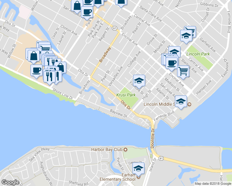 map of restaurants, bars, coffee shops, grocery stores, and more near 2829 Otis Drive in Alameda