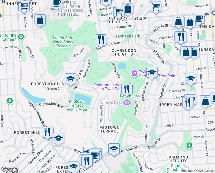 map of restaurants, bars, coffee shops, grocery stores, and more near in San Francisco
