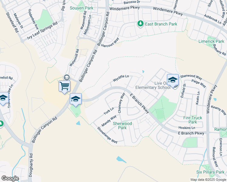 map of restaurants, bars, coffee shops, grocery stores, and more near 3079 Hastings Way in San Ramon