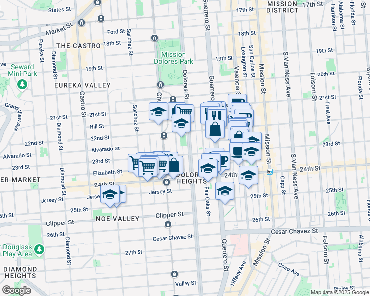 map of restaurants, bars, coffee shops, grocery stores, and more near in San Francisco