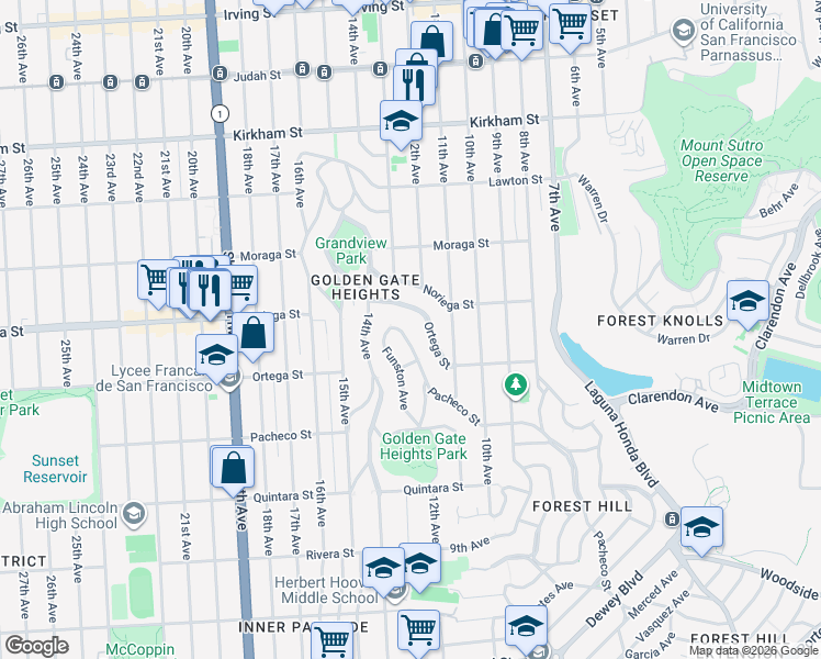 map of restaurants, bars, coffee shops, grocery stores, and more near 830 Pacheco Street in San Francisco