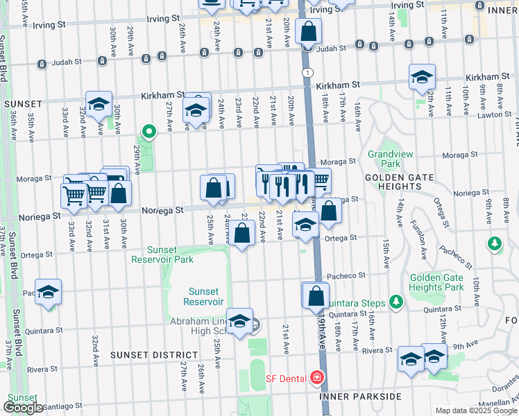 map of restaurants, bars, coffee shops, grocery stores, and more near 1828 22nd Avenue in San Francisco