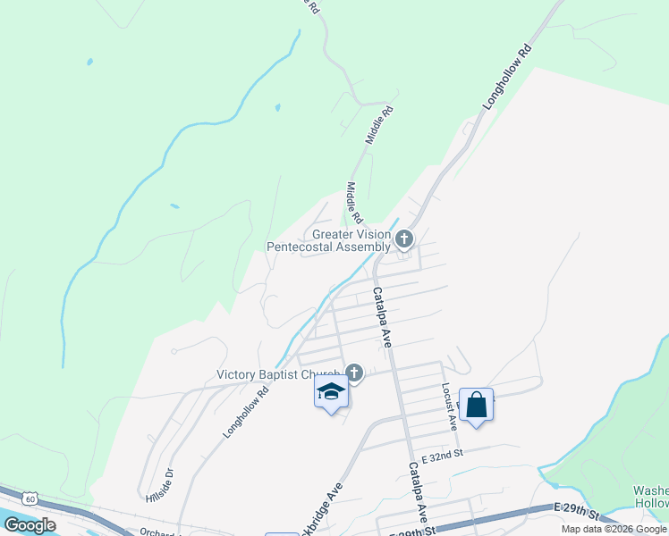 map of restaurants, bars, coffee shops, grocery stores, and more near 557-599 Longhollow Road in Buena Vista