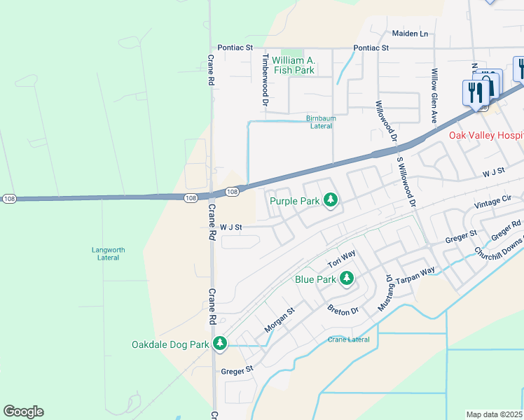 map of restaurants, bars, coffee shops, grocery stores, and more near 352 Carriage Lane in Oakdale