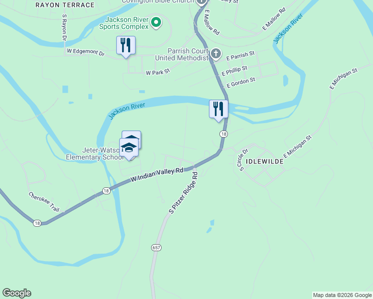 map of restaurants, bars, coffee shops, grocery stores, and more near 2803 S Gum Ave in Covington
