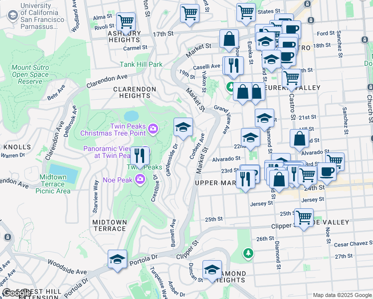 map of restaurants, bars, coffee shops, grocery stores, and more near in San Francisco