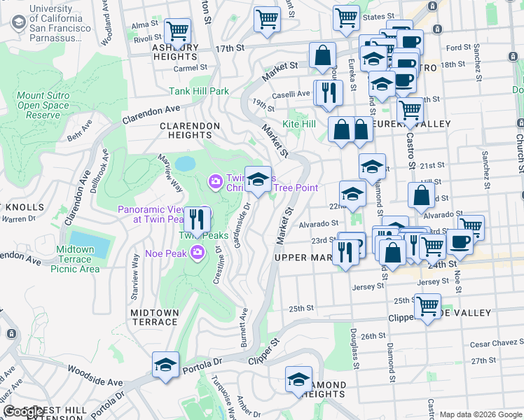 map of restaurants, bars, coffee shops, grocery stores, and more near in San Francisco
