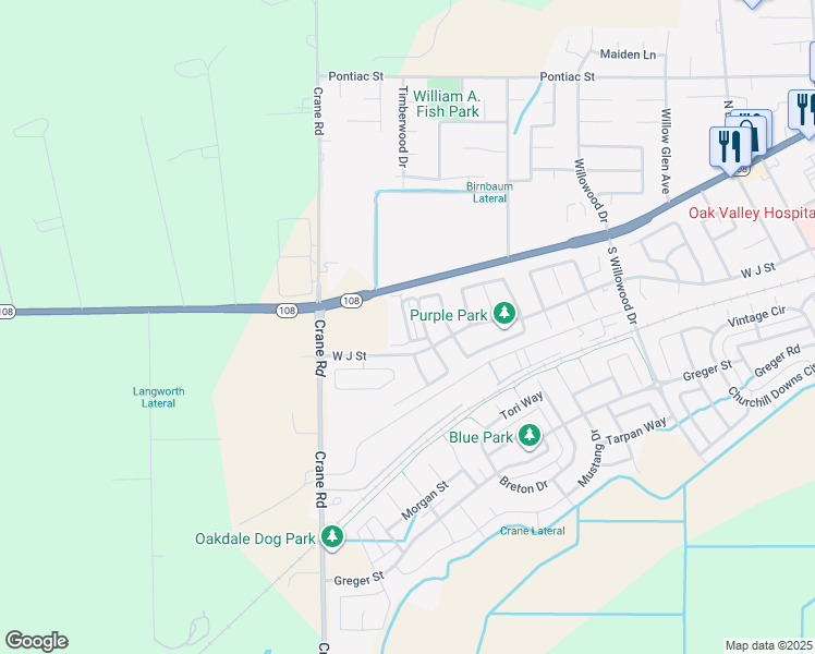 map of restaurants, bars, coffee shops, grocery stores, and more near 348 Carriage Lane in Oakdale